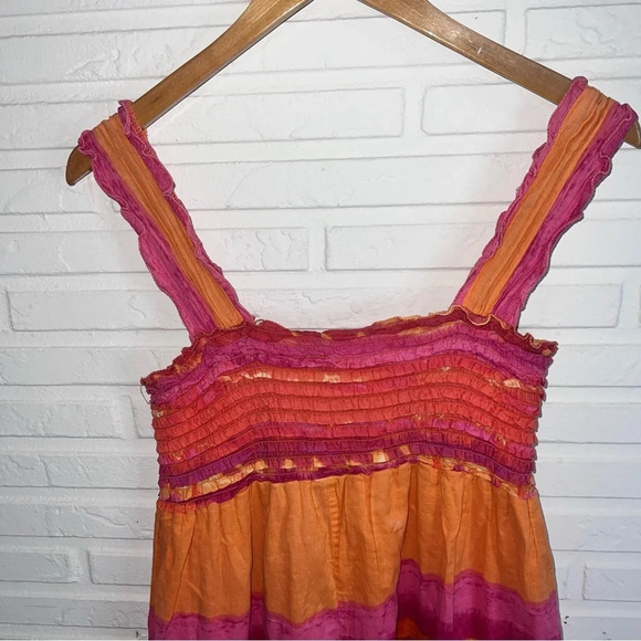 Max Studio Pink and Orange Smocked Tie Dye Mini Dress, Women’s Size Medium - Picture 7 of 8